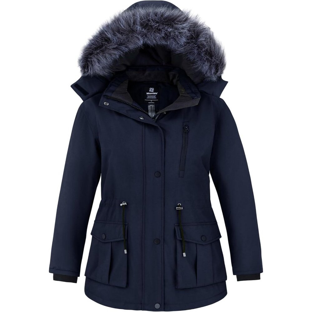 Women's Removable Hood Puffer Jacket Coat Navy Waterproof Winter Warm Thicken